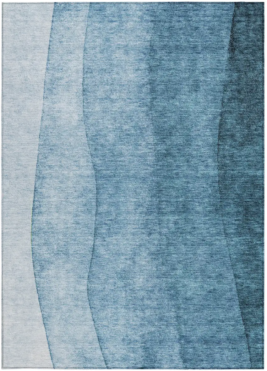 Denim Blue And Navy Blue Ombre Washable Indoor Outdoor Area Rug Photo 5