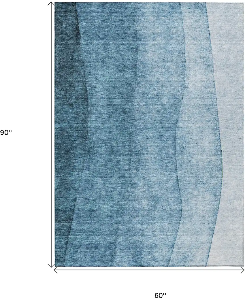 Denim Blue And Navy Blue Ombre Washable Indoor Outdoor Area Rug Photo 3