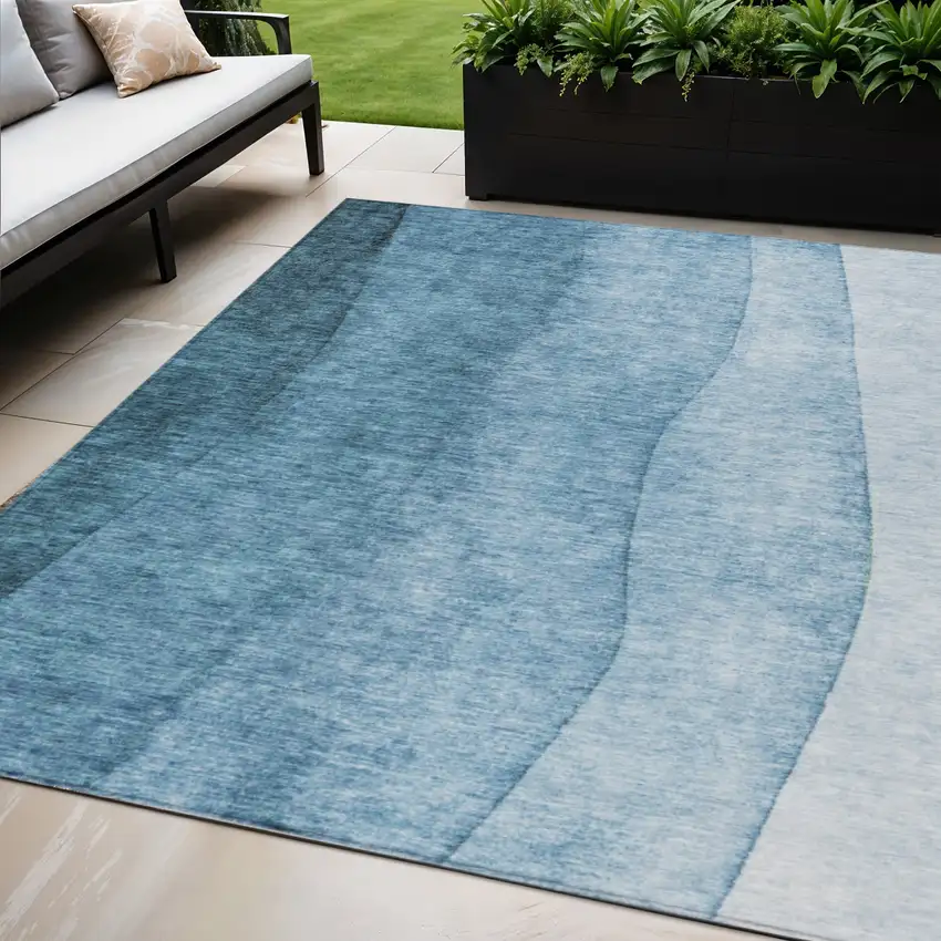 Denim Blue And Navy Blue Ombre Washable Indoor Outdoor Area Rug Photo 1