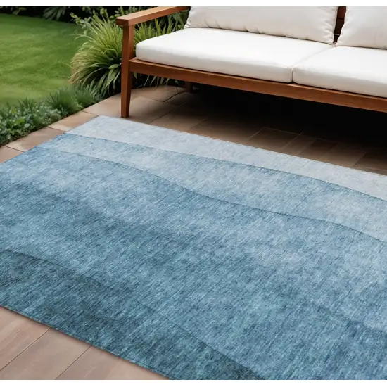 Denim Blue And Navy Blue Ombre Washable Indoor Outdoor Area Rug Photo 1