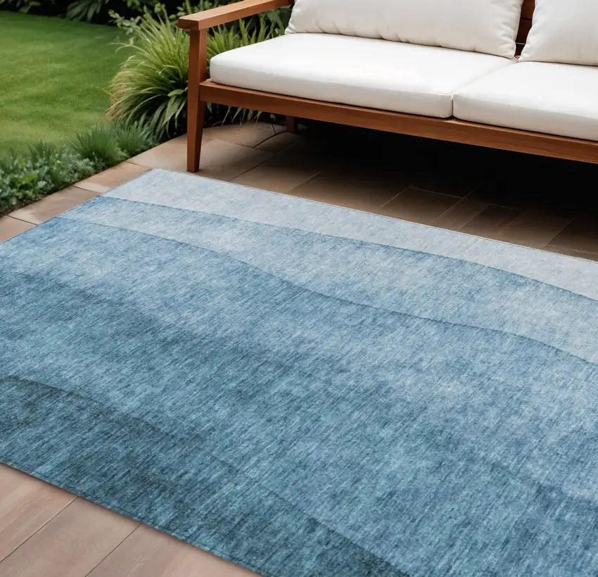Denim Blue And Navy Blue Ombre Washable Indoor Outdoor Area Rug Photo 1