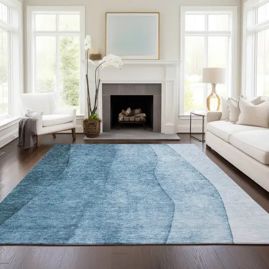 Denim Blue And Navy Blue Ombre Washable Indoor Outdoor Area Rug Photo 6