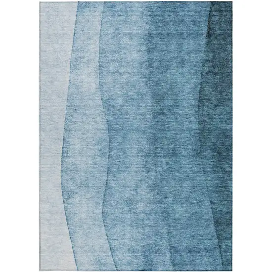 Denim Blue And Navy Blue Ombre Washable Indoor Outdoor Area Rug Photo 4