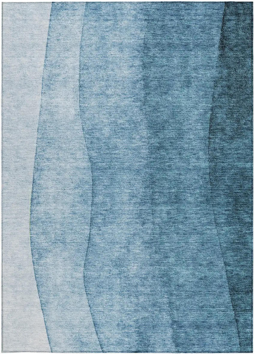 Denim Blue And Navy Blue Ombre Washable Indoor Outdoor Area Rug Photo 4