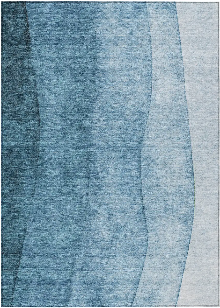Denim Blue And Navy Blue Ombre Washable Indoor Outdoor Area Rug Photo 1