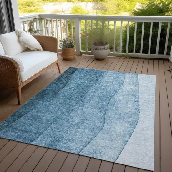 Denim Blue And Navy Blue Ombre Washable Indoor Outdoor Area Rug Photo 5