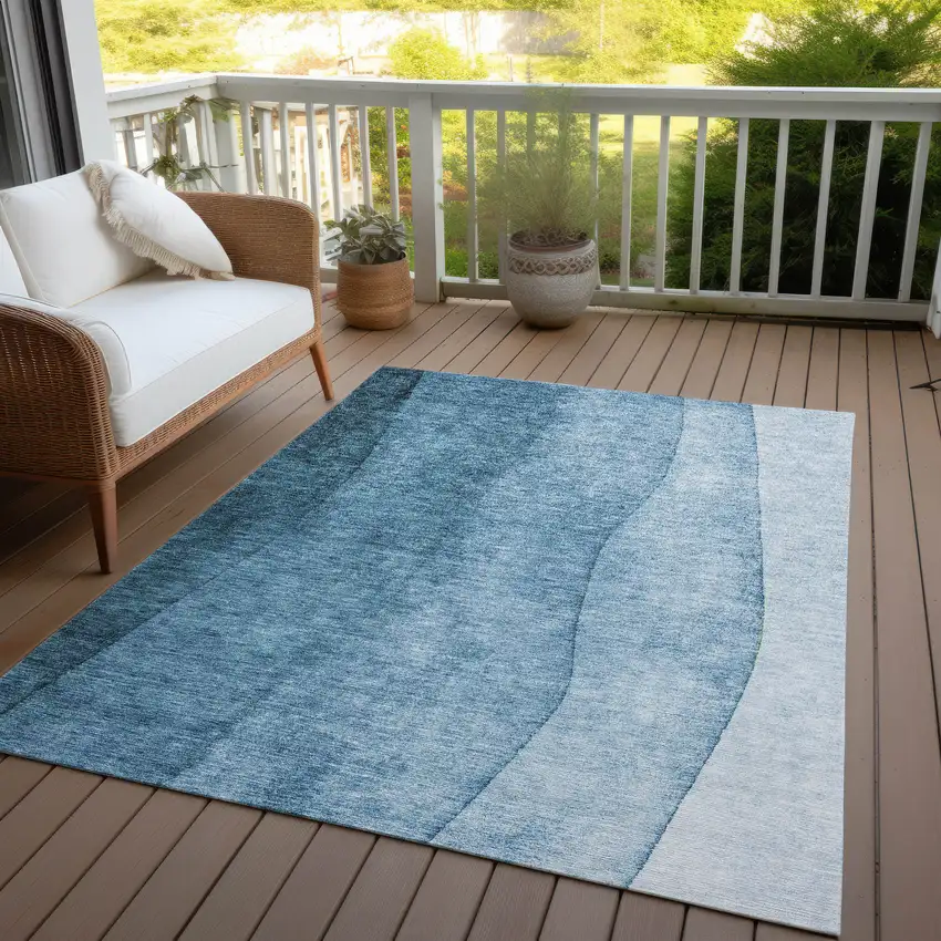 Denim Blue And Navy Blue Ombre Washable Indoor Outdoor Area Rug Photo 5