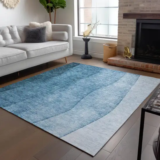 Denim Blue And Navy Blue Ombre Washable Indoor Outdoor Area Rug Photo 7