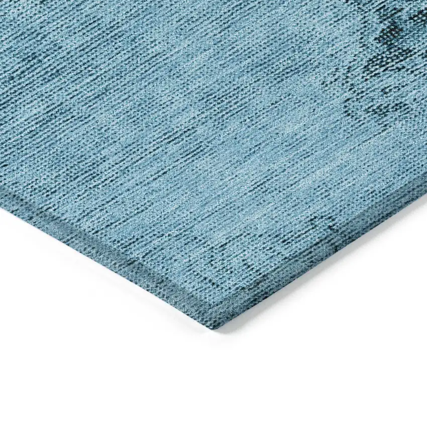 Denim Blue And Navy Blue Oriental Washable Indoor Outdoor Area Rug Photo 4