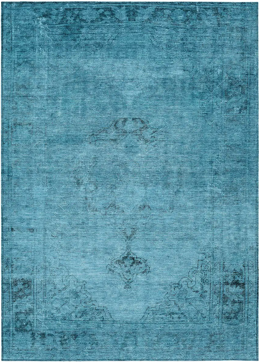 Denim Blue And Navy Blue Oriental Washable Indoor Outdoor Area Rug Photo 2