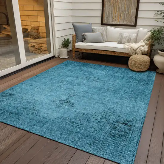 Denim Blue And Navy Blue Oriental Washable Indoor Outdoor Area Rug Photo 9