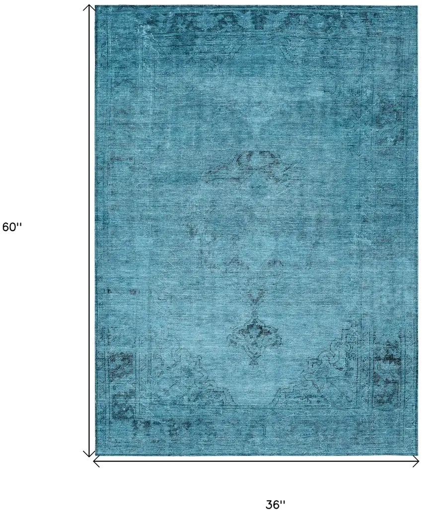 Denim Blue And Navy Blue Oriental Washable Indoor Outdoor Area Rug Photo 3
