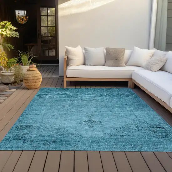 Denim Blue And Navy Blue Oriental Washable Indoor Outdoor Area Rug Photo 7
