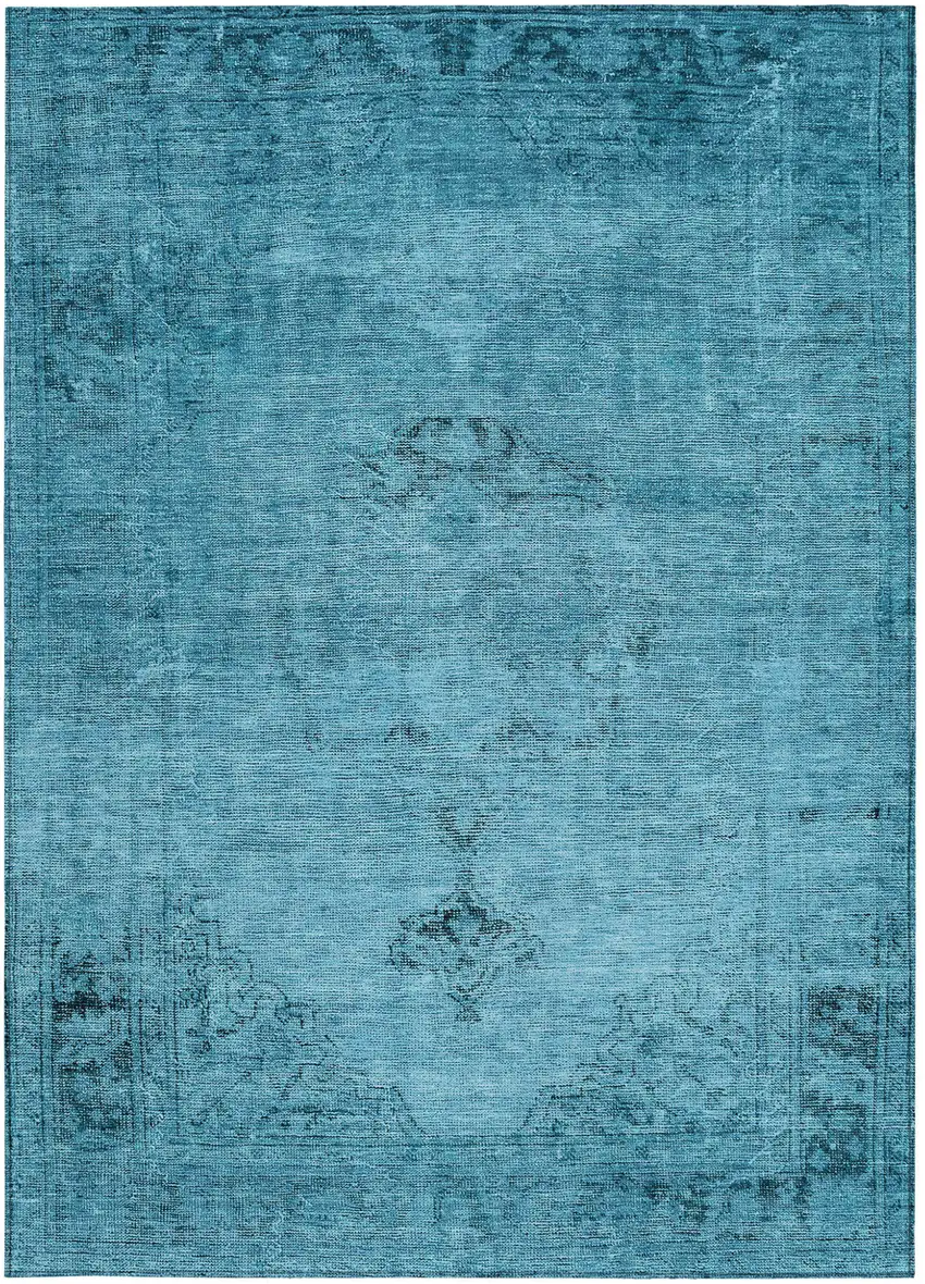 Denim Blue And Navy Blue Oriental Washable Indoor Outdoor Area Rug Photo 6