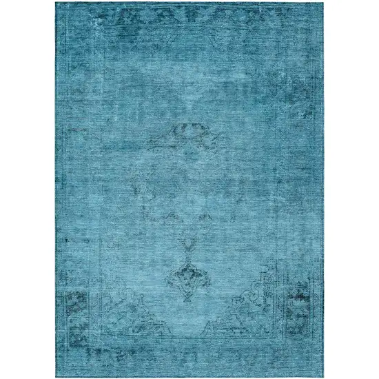 Denim Blue And Navy Blue Oriental Washable Indoor Outdoor Area Rug Photo 2