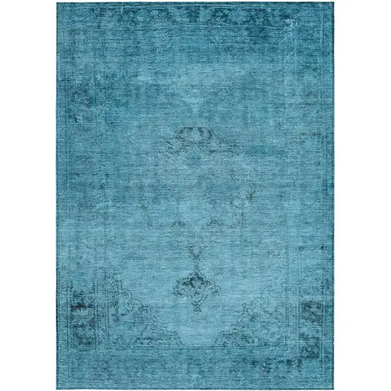 Denim Blue And Navy Blue Oriental Washable Indoor Outdoor Area Rug Photo 5
