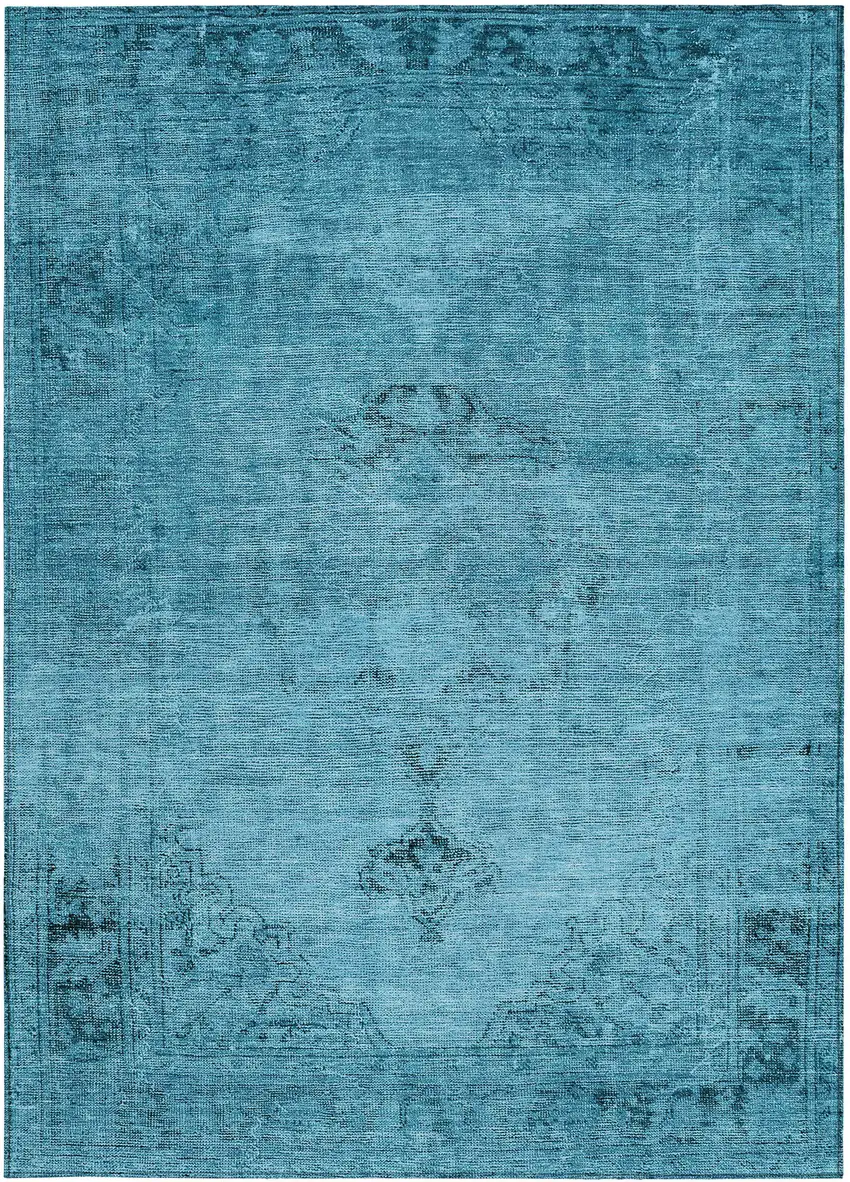 Denim Blue And Navy Blue Oriental Washable Indoor Outdoor Area Rug Photo 5