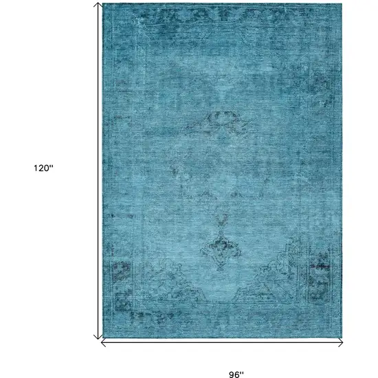 Denim Blue And Navy Blue Oriental Washable Indoor Outdoor Area Rug Photo 3