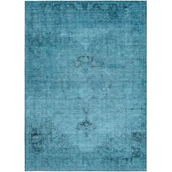 Denim Blue And Navy Blue Oriental Washable Indoor Outdoor Area Rug Photo 6