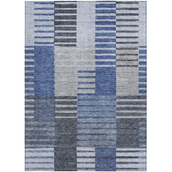 Denim Blue And Navy Blue Striped Washable Indoor Outdoor Area Rug Photo 5