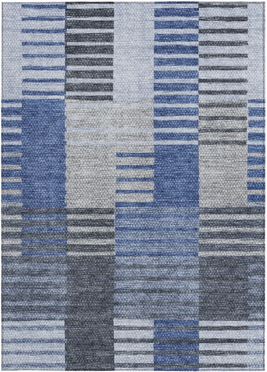 Denim Blue And Navy Blue Striped Washable Indoor Outdoor Area Rug Photo 5