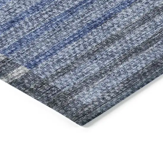 Denim Blue And Navy Blue Striped Washable Indoor Outdoor Area Rug Photo 4