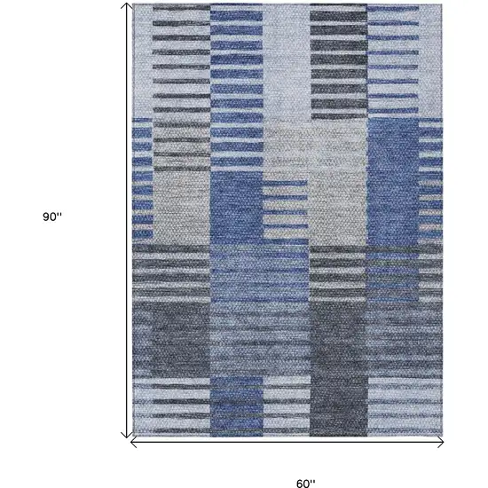 Denim Blue And Navy Blue Striped Washable Indoor Outdoor Area Rug Photo 3