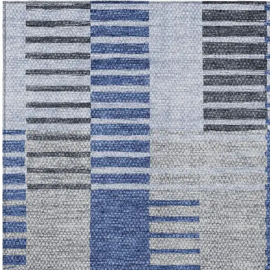 Denim Blue And Navy Blue Striped Washable Indoor Outdoor Area Rug Photo 5