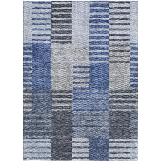Denim Blue And Navy Blue Striped Washable Indoor Outdoor Area Rug Photo 6