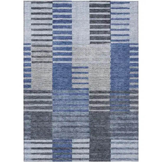 Denim Blue And Navy Blue Striped Washable Indoor Outdoor Area Rug Photo 2