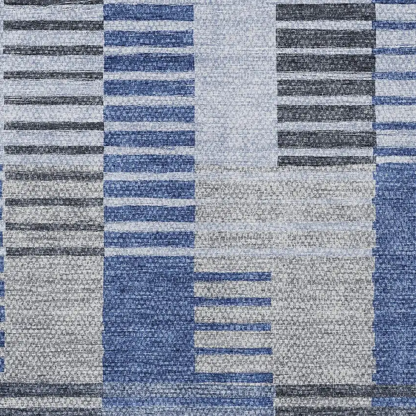Denim Blue And Navy Blue Striped Washable Indoor Outdoor Area Rug Photo 5