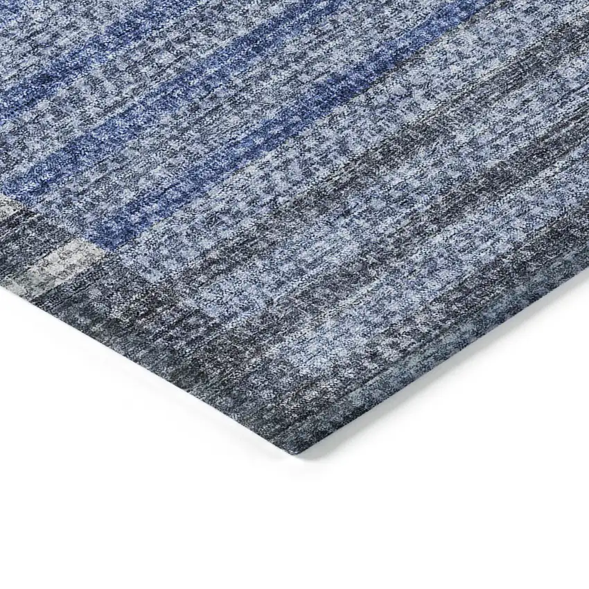 Denim Blue And Navy Blue Striped Washable Indoor Outdoor Area Rug Photo 4