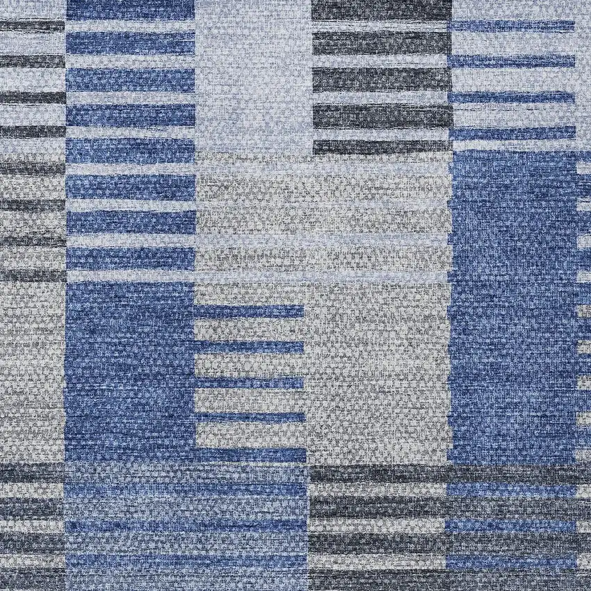 Denim Blue And Navy Blue Striped Washable Indoor Outdoor Area Rug Photo 5