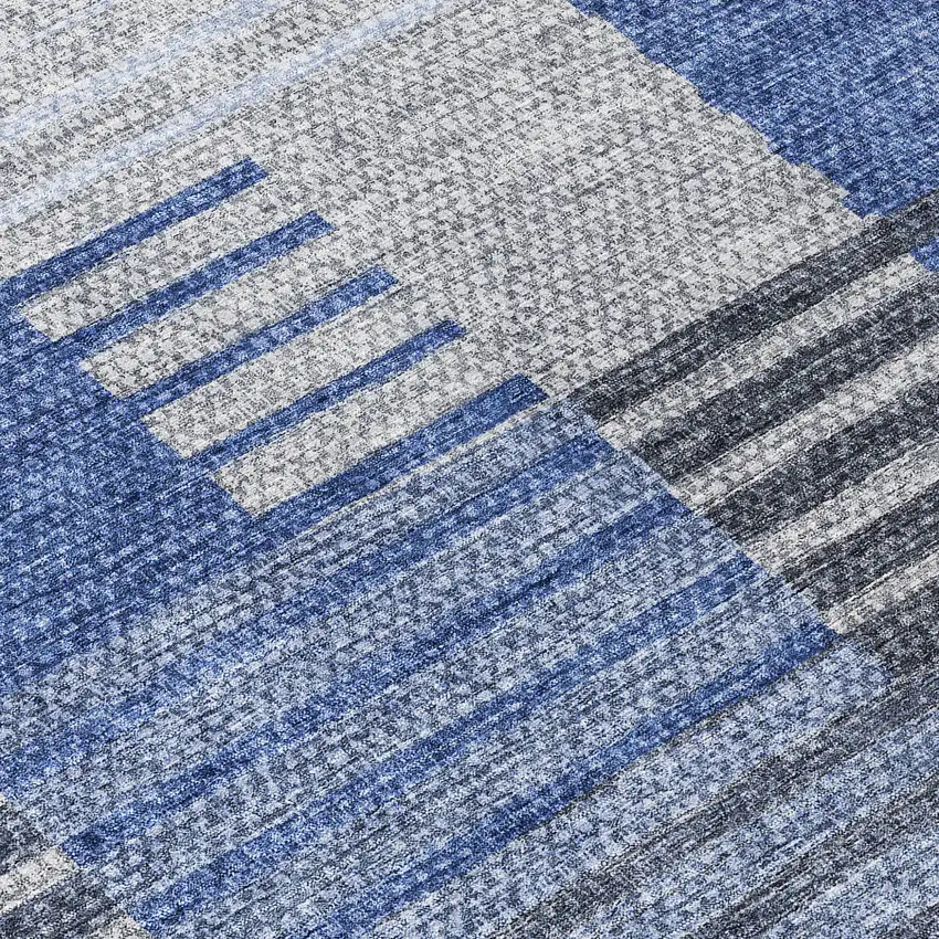 Denim Blue And Navy Blue Striped Washable Indoor Outdoor Area Rug Photo 7