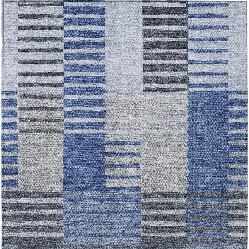 Denim Blue And Navy Blue Striped Washable Indoor Outdoor Area Rug Photo 6