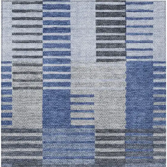Denim Blue And Navy Blue Striped Washable Indoor Outdoor Area Rug Photo 4