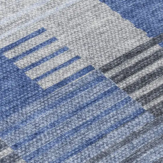 Denim Blue And Navy Blue Striped Washable Indoor Outdoor Area Rug Photo 7