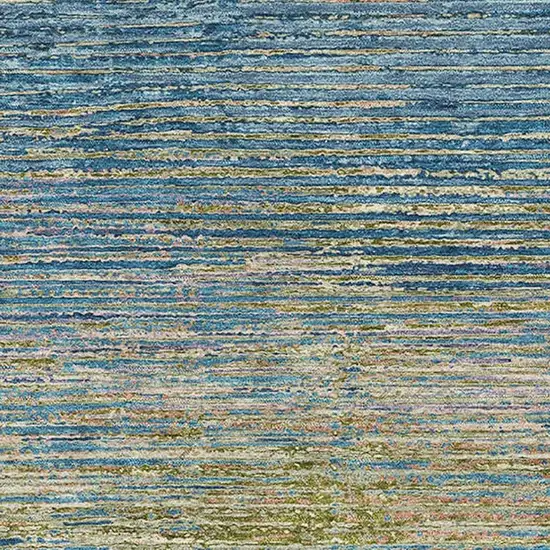 Denim Blue And Olive Green Striped Washable Area Rug With UV Protection Photo 2