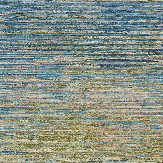 Denim Blue And Olive Green Striped Washable Area Rug With UV Protection Photo 2