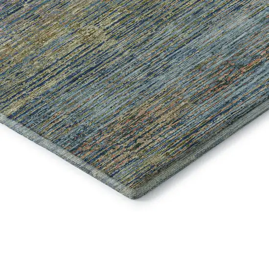 Denim Blue And Olive Green Striped Washable Area Rug With UV Protection Photo 8