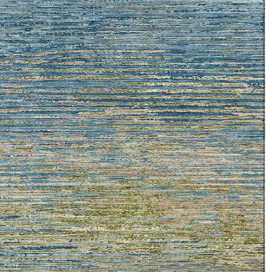 Denim Blue And Olive Green Striped Washable Area Rug With UV Protection Photo 3