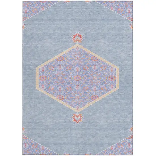 Denim Blue And Orange Oriental Washable Indoor Outdoor Area Rug Photo 7