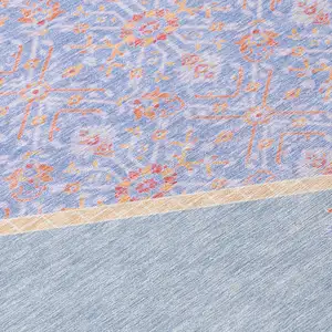 Photo of Denim Blue And Orange Oriental Washable Indoor Outdoor Area Rug