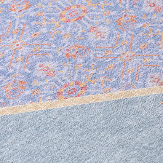 Denim Blue And Orange Oriental Washable Indoor Outdoor Area Rug Photo 5