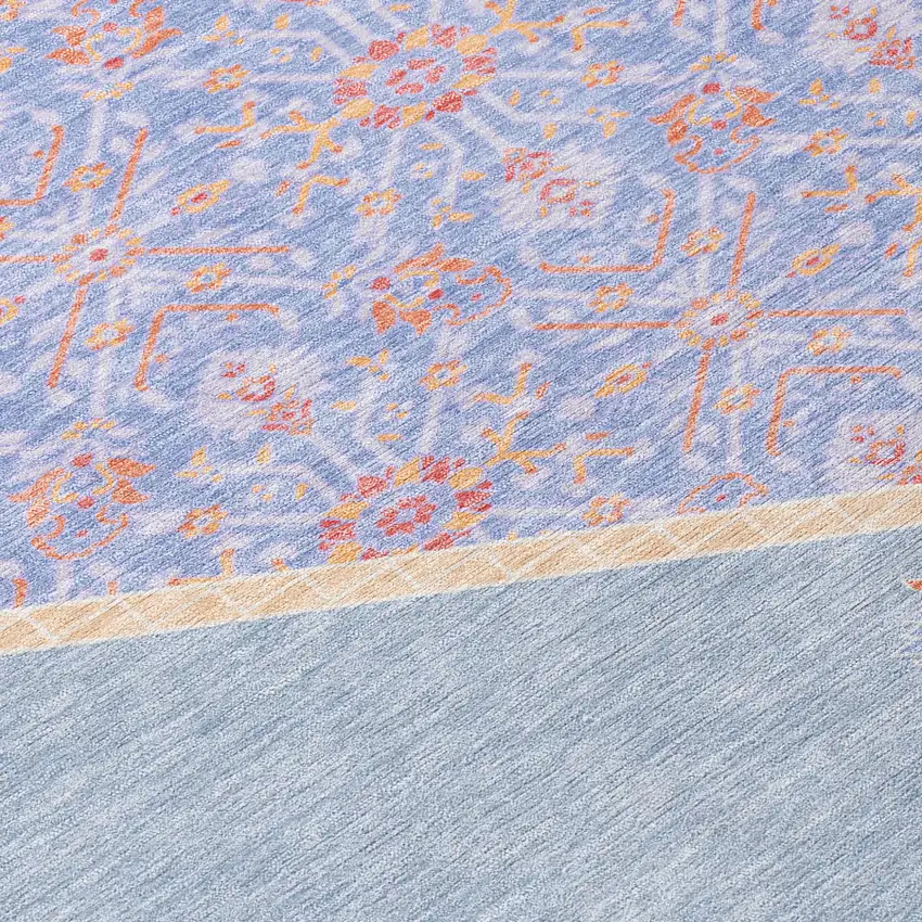 Denim Blue And Orange Oriental Washable Indoor Outdoor Area Rug Photo 5