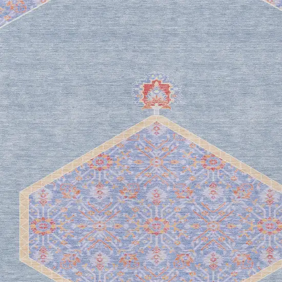 Denim Blue And Orange Oriental Washable Indoor Outdoor Area Rug Photo 6