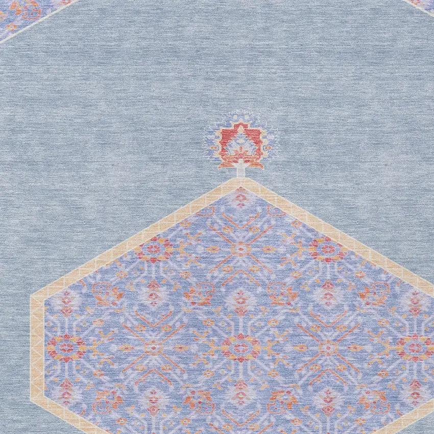 Denim Blue And Orange Oriental Washable Indoor Outdoor Area Rug Photo 6