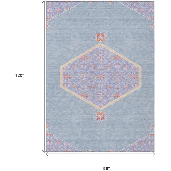 Denim Blue And Orange Oriental Washable Indoor Outdoor Area Rug Photo 3