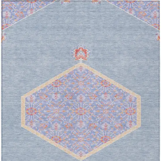 Denim Blue And Orange Oriental Washable Indoor Outdoor Area Rug Photo 7