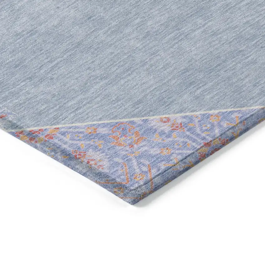 Denim Blue And Orange Oriental Washable Indoor Outdoor Area Rug Photo 4